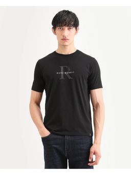 Rare Rabbit - Mens Toka Black Cotton Blend Fabric Crew Neck Graphic Print T-Shirt