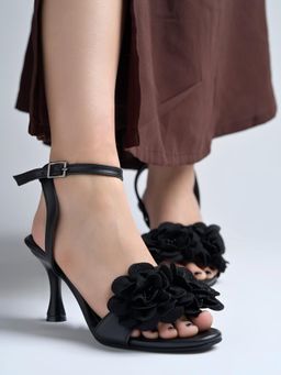 Shoetopia - Women Black Flower Stiletto Heels
