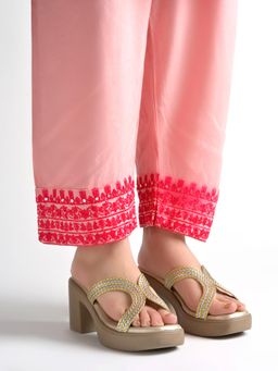 Shoetopia - Women Gold Embellished Block Heels