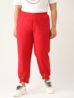 theRebelinme - Plus Size Women Red Solid Color Knitted Fleece Winter Joggers