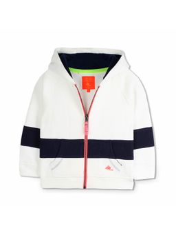 CHERRY CRUMBLE BY NITT HYMAN - White Blue Colorblock Zipper Hooded Sweatshirt