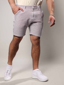 Instafab Plus - Men's Brown Seersucker Stripe Shorts
