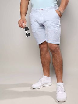 Instafab Plus - Men's Light Blue Seersucker Stripe Shorts