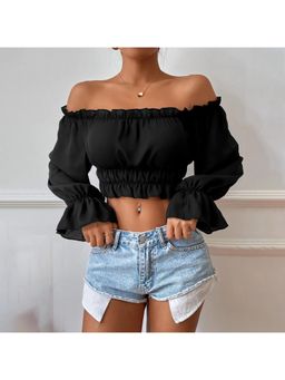 Outzidr - Womens Black Off-Shoulder Crop Top