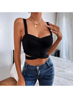 Outzidr - Womens Black Strappy Crop Top