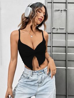 Outzidr - Womens Black Strappy Knotted Crop Top