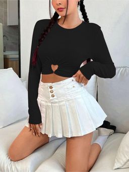 Outzidr - Womens Black Full Sleeved Crop Top