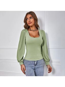 Outzidr - Womens Green Full Sleeved Knit Top