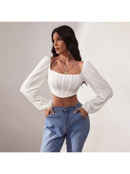 Outzidr - Womens White Full Sleeved Crop Top