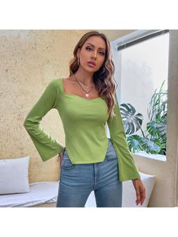 Outzidr - Womens Green Full Sleeved Regular Fit Top