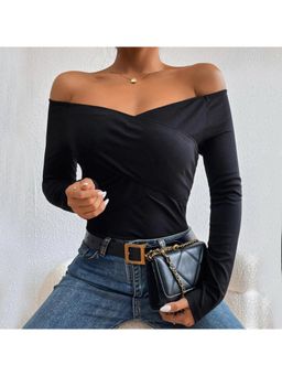 Outzidr - Womens Black Full Sleeved Off-Shoulder Top
