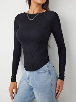 Outzidr - Womens Black Full Sleeved Fitted Knit Top