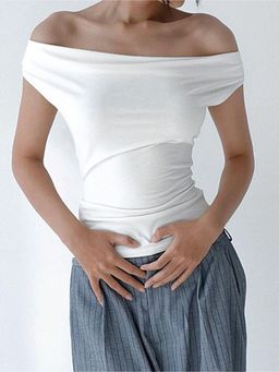 Outzidr - Womens White Off-Shoulder Knitted Top