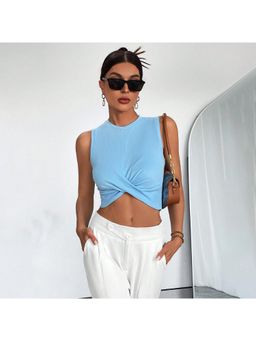 Outzidr - Womens Blue Sleeveless Knot Crop Top