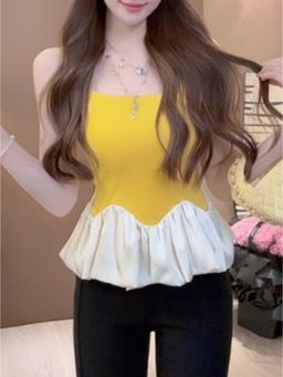 Outzidr - Womens Yellow Bubble Hem Top