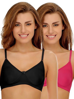 Clovia - Pack of 2 Cotton Rich Non-Padded Wirefree T-shirt Bra in Multicolor - Multi-Color