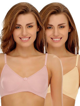 Clovia - Pack of 2 Cotton Rich Non-Padded Wirefree T-shirt Bra in Multicolor - Multi-Color