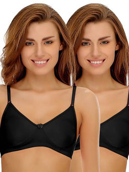 Clovia - Pack of 2 Cotton Rich Non-Padded Wirefree T-shirt Bra in Multicolor - Black