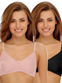 Clovia - Pack of 2 Cotton Rich Non-Padded Wirefree T-shirt Bra in Multicolor - Multi-Color