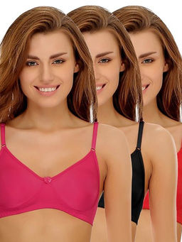 Clovia - Pack of 3 Cotton Rich Non-Padded Wirefree T-shirt Bra in Multicolor - Multi-Color