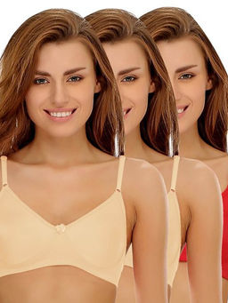 Clovia - Pack of 3 Cotton Rich Non-Padded Wirefree T-shirt Bra in Multicolor - Multi-Color