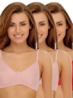 Clovia - Pack of 3 Cotton Rich Non-Padded Wirefree T-shirt Bra in Multicolor - Multi-Color