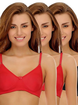 Clovia - Pack of 3 Cotton Rich Non-Padded Wirefree T-shirt Bra in Multicolor - Multi-Color