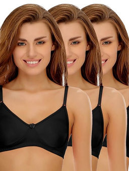 Clovia - Pack of 3 Cotton Rich Non-Padded Wirefree T-shirt Bra in Multicolor - Black