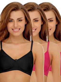 Clovia - Pack of 3 Cotton Rich Non-Padded Wirefree T-shirt Bra in Multicolor - Multi-Color
