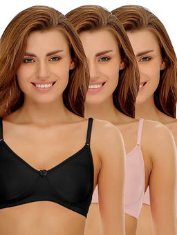 Clovia - Pack of 3 Cotton Rich Non-Padded Wirefree T-shirt Bra in Multicolor - Multi-Color