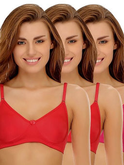 Clovia - Pack of 3 Cotton Rich Non-Padded Wirefree T-shirt Bra in Multicolor - Multi-Color