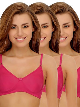 Clovia - Pack of 3 Cotton Rich Non-Padded Wirefree T-shirt Bra - Pink