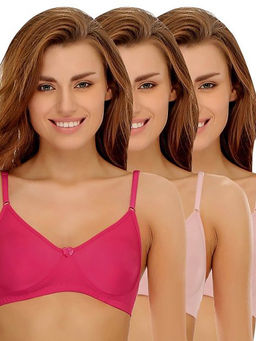 Clovia - Pack of 3 Cotton Rich Non-Padded Wirefree T-shirt Bra - Pink