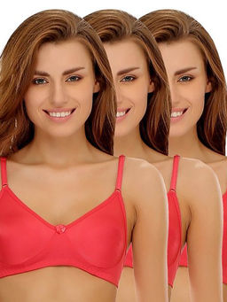 Clovia - Pack of 3 Cotton Rich Non-Padded Wirefree T-shirt Bra - Pink