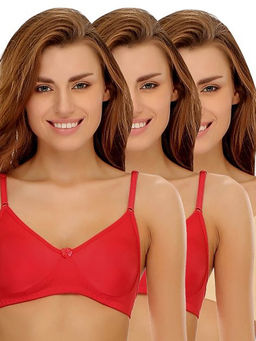 Clovia - Pack of 3 Cotton Rich Non-Padded Wirefree T-shirt Bra in Multicolor - Multi-Color