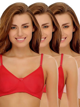 Clovia - Pack of 3 Cotton Rich Non-Padded Wirefree T-shirt Bra in Multicolor - Multi-Color