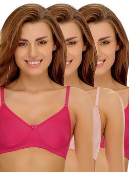 Clovia - Pack of 3 Cotton Rich Non-Padded Wirefree T-shirt Bra - Pink