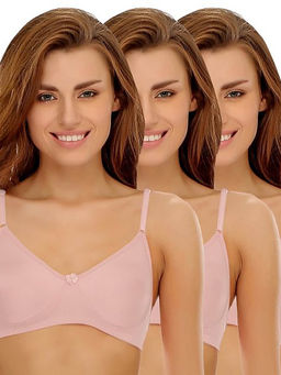 Clovia - Pack of 3 Cotton Rich Non-Padded Wirefree T-shirt Bra - Pink
