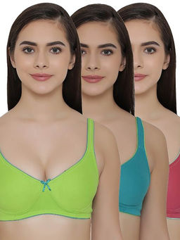 Clovia - Pack of 3 T-shirt Non Padded Wirefree Demicup Bra's - Multi-Color