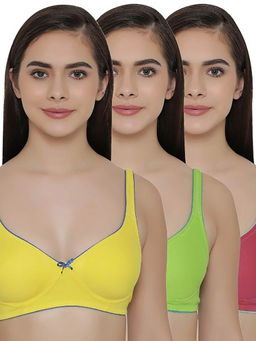 Clovia - Pack of 3 T-shirt Non Padded Wirefree Demicup Bra's - Multi-Color