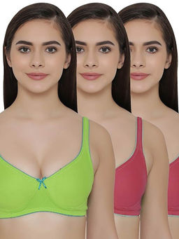 Clovia - Pack of 3 T-shirt Non Padded Wirefree Demicup Bra's - Multi-Color