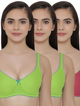Clovia - Pack of 3 T-shirt Non Padded Wirefree Demicup Bra's - Multi-Color