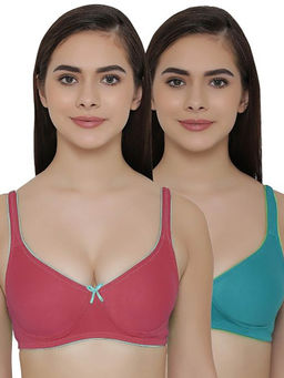 Clovia - Pack of 2 T-shirt Non Padded Wirefree Demicup Bra's - Multi-Color