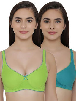 Clovia - Pack of 2 T-shirt Non Padded Wirefree Demicup Bra's - Green