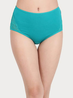 Clovia - Cotton High Waist Hipster Panty With Lace Panels At Sides - Green
