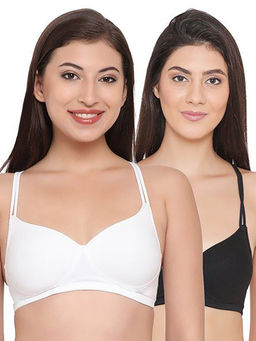 Clovia - Pack of 2 Cotton Padded Non-Wired Racerback T-Shirt Bra - Multi-Color