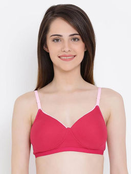 Clovia - Cotton Rich Solid Non-Padded Full Cup Wire Free T-shirt Bra - Dark Pink