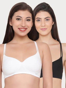 Clovia - Pack of 2 Cotton Padded Non-Wired Racerback T-Shirt Bra - Multi-Color