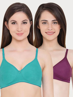 Clovia - Pack of 2 Cotton Rich Lightly Padded Non-Wired Multiway T-Shirt Bra - Multi-Color