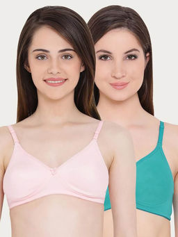 Clovia - Pack of 2 Cotton Rich Lightly Padded Non-Wired Multiway T-Shirt Bra - Multi-Color